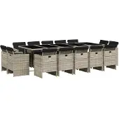 Syfax 15-tlg. Garten-Essgruppe mit Kissen Hellgrau Poly Rattan
