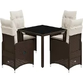 Syfax 5-tlg. Garten-Bistro-Set mit Kissen Braun Poly Rattan