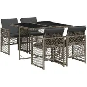 Syfax 5-tlg. Garten-Essgruppe mit Kissen Grau Poly Rattan