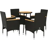 Syfax 5-tlg. Garten-Essgruppe mit Kissen Schwarz Poly Rattan Akazie
