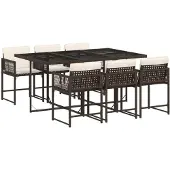 Syfax 7-tlg. Garten-Essgruppe mit Kissen Braun Poly Rattan