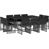 Syfax 11-tlg. Garten-Essgruppe mit Kissen Schwarz Poly Rattan
