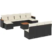 Syfax 11-tlg. Garten-Sofagarnitur mit Kissen Schwarz Poly Rattan