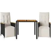 Syfax 3-tlg. Garten-Bistro-Set mit Kissen Schwarz Poly Rattan