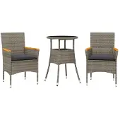 Syfax 3-tlg. Garten-Essgruppe mit Kissen Grau Poly Rattan und Glas