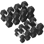 Tunturi Platinum Hexa Gummi-Hantelsets – (8 Sets – 2,5 bis 20 kg) – Schwarz