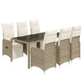 Syfax 7-tlg. Garten-Bistro-Set mit Kissen Braun Poly Rattan