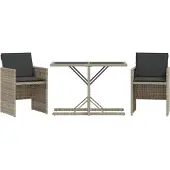 Syfax 3-tlg. Bistro-Set mit Kissen Hellgrau Poly Rattan