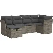 Syfax 6-tlg. Garten-Sofagarnitur mit Kissen Grau Poly Rattan