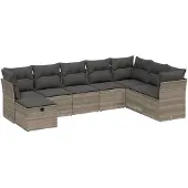 Syfax 8-tlg. Garten-Sofagarnitur mit Kissen Hellgrau Poly Rattan