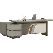 AEA Schreibtisch Beige und Braun mit LED Beleuchtung und Schubladen für Bürodesign