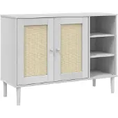 Syfax Sideboard SENJA Rattan-Optik Weiß 112x40x80 cm Kiefernholz
