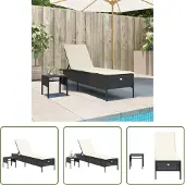 The Living Store Sonnenliege mit Tisch und Auflage Schwarz Poly-Rattan