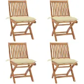 Syfax Klappbare Gartenstühle mit Kissen 4 Stk. Massivholz Teak