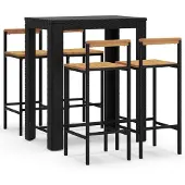 Syfax 5-tlg. Gartenbar-Set Schwarz Poly Rattan & Massivholz Akazie