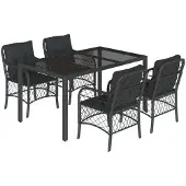 Syfax 5-tlg. Garten-Essgruppe mit Kissen Schwarz Poly Rattan