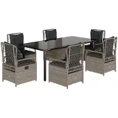 Syfax 7-tlg. Garten-Essgruppe mit Kissen Hellgrau Poly Rattan