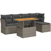 Syfax 6-tlg. Garten-Sofagarnitur mit Kissen Grau Poly Rattan