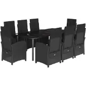 Syfax 9-tlg. Garten-Essgruppe mit Kissen Schwarz Poly Rattan