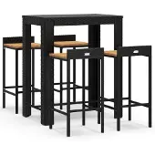 Syfax 5-tlg. Gartenbar-Set Schwarz Poly Rattan & Massivholz Akazie
