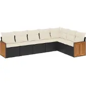 Syfax 7-tlg. Garten-Sofagarnitur mit Kissen Schwarz Poly Rattan
