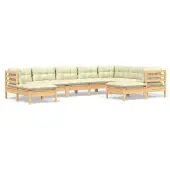 Syfax 9-tlg. Garten-Lounge-Set mit Creme Kissen Massivholz Kiefer