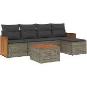 Syfax 6-tlg. Garten-Sofagarnitur mit Kissen Grau Poly Rattan