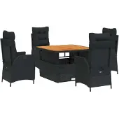 Syfax 5-tlg. Garten-Essgruppe mit Kissen Schwarz Poly Rattan