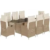 Syfax 9-tlg. Garten-Essgruppe mit Kissen Beige Poly Rattan