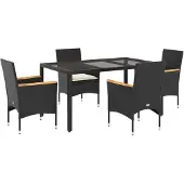 Syfax 5-tlg. Garten-Essgruppe mit Kissen Schwarz Poly Rattan und Glas