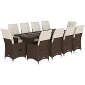 Syfax 11-tlg. Garten-Bistro-Set mit Kissen Braun Poly Rattan