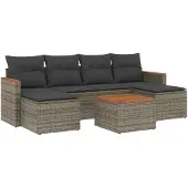 Syfax 7-tlg. Garten-Sofagarnitur mit Kissen Grau Poly Rattan