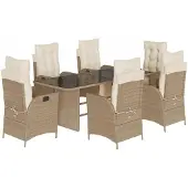 Syfax 7-tlg. Garten-Essgruppe mit Kissen Beige Poly Rattan