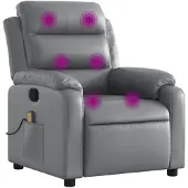 Syfax Massagesessel Grau Kunstleder, Vibrationsfunktion, manuelle Liegefunktion, 75x92,5x100 cm