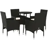 Syfax 5-tlg. Garten-Essgruppe mit Kissen Schwarz Poly Rattan und Glas