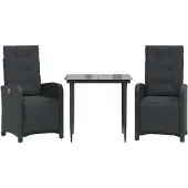 Syfax 3-tlg. Bistro-Set mit Kissen Schwarz Poly Rattan