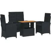 Syfax 4-tlg. Garten-Essgruppe mit Kissen Schwarz Poly Rattan