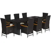 Syfax 9-tlg. Garten-Essgruppe mit Kissen Schwarz Poly Rattan
