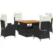 Syfax 5-tlg. Garten-Essgruppe mit Kissen Schwarz Poly Rattan