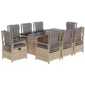 Syfax 9-tlg. Garten-Essgruppe mit Kissen Beige Poly Rattan