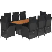 Syfax 9-tlg. Garten-Essgruppe mit Kissen Schwarz Poly Rattan