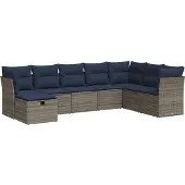 Syfax 9-tlg. Garten-Sofagarnitur mit Kissen Grau Poly Rattan