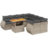 Syfax 9-tlg. Garten-Sofagarnitur mit Kissen Grau Poly Rattan