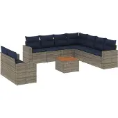 Syfax 10-tlg. Garten-Sofagarnitur mit Kissen Grau Poly Rattan