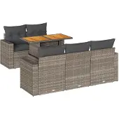 Syfax 6-tlg. Garten-Sofagarnitur mit Kissen Grau Poly Rattan