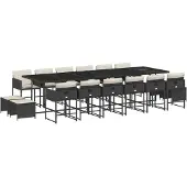 Syfax 17-tlg. Garten-Essgruppe mit Kissen Schwarz Poly Rattan