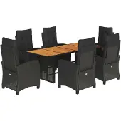 Syfax 7-tlg. Garten-Essgruppe mit Kissen Schwarz Poly Rattan