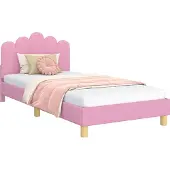Syfax Kinderbettgestell mit Kopfteil Rosa 90 x 190 cm Stoff