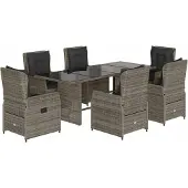 Syfax 7-tlg. Garten-Essgruppe mit Kissen Grau Poly Rattan