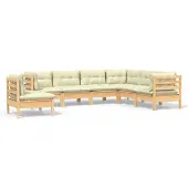 Syfax 7-tlg. Garten-Lounge-Set mit Creme Kissen Massivholz Kiefer